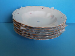 Zsolnay porcelain deep plate set with gold feathering (6 pcs) – Like new, flawless