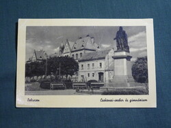 Képeslap,Debrecen,Csokonai szobor emlékmű,gimnázium látkép,részlet ,1956-
