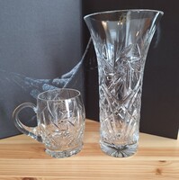 Parádi ólomkristály váza és füles pohár
