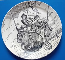 Old French Faience Wall Plate, Creil et Montereau, Hot Air Balloon Airmail During the Siege of Paris