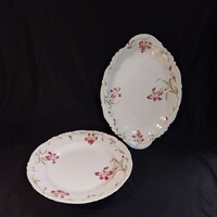 Antik M.Z. Austria porcelán tálaló szett – írisz mintás pecsenyés és mély tál (1884-1909)