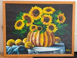 Kenya, sunflower still life 60x48 cm watercolor painting. Also interested in small car, toy swaps