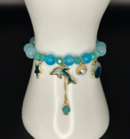 Pleasant Blue Beaded Bracelet with Enamel Dolphins, Starfish, and Shell Pendants
