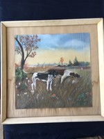 Signeled pastel image of dogs.
