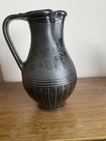 Nagy méretű (28 cm) id. Fazekas Lajos nádudvari fekete kerámia kancsó – Hibátlan, jelzett!