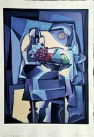 Leo Vinkó - Cubist still life with grapes 59 x 52 cm computer print, handmade paper