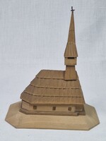 Kézi készítésű fa templom ábrázolás hibátlan állapotban 14 cm. magas