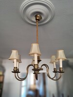 Six-armed Neobaroque Style Brass Chandelier with Fabric Shades