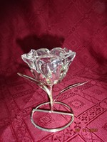 Glass candle holder, rose-shaped, on a metal base, height 11 cm. He has!