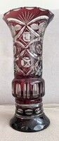Burgundy Czech crystal vase 25.5 cm - Damaged on rim and base (Only Budapest, from 1 Ft)
