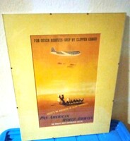 Vintage Pan Am Clipper Poster in Glass Frame, Beautiful, Limited Series