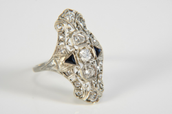 Art Deco 1.02 ct gyémántokkal Zafírral arany gyűrű