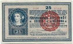 25 korona kronen 1918 hullámos hátlap s.szám 3101-3142 közötti 13 x 3,5 mm Magyar bélyegzés Gyönyörű