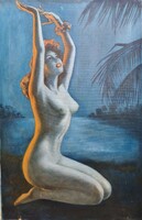 Female Nude Painting on the Beach, 101x65 cm, Oil on Canvas