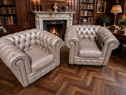 Luxury-Style Genuine Leather Chesterfield Armchair Pair (2 pcs)