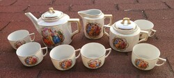 Antik Zsolnay gyöngyházfényű (lüsztermázas), mitológiai jelenetes porcelán teáskészlet