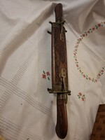 Indian carved wooden-handled and brass-reinforced decorative knife or carving set