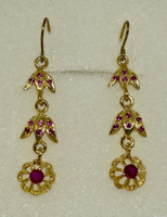 Art Nouveau Style 9K Gold–Silver Drop Earrings with Ruby Stones