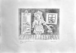 Kopacz Mária - Girl with Bird (piano) 60 x 84 cm etching, paper