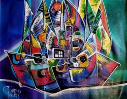 Simeon Gonzales - Waikiki 70x90 cm  ( Hawaii beach, harbor)