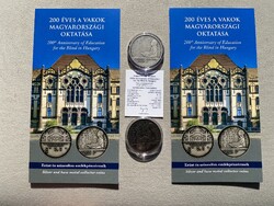 2025 200 éves a vakok Mo-i oktatása 20000+3000 Ft ezüst-színesfém emlékérme pár, certi, prospektus