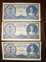 1 BILLION, ONE BILLION 1000000000 MILPENGŐ, 3 pcs. FROM 1946, PICTURES!!!
