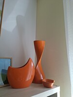 Paramit cseh designporcelán – 2 különleges váza és dísztálka, 3 darabos együttes