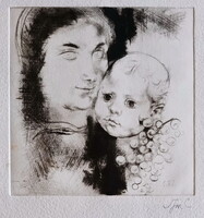 RARE SZÁSZ ENDRE - MOTHER WITH CHILD copper engraving Signed, Guaranteed, Flawless!