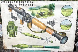 Régi katonai oktatótabló tábla plakát RPG–7 kézi páncélelhárító gránátvető military