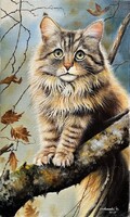 Reduced Dabronaki Cat on the Branch 50x30 cm Oil on Canvas