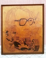 Jackie Stewart Framed Pyrography Signed by M. Kiss