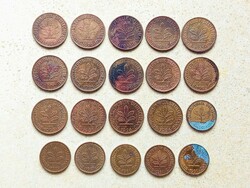Németország NSZK 20 db Különböző Érme 5 10 Pfennig 1950-1996
