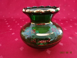 Green glass vase with floral pattern, height 8.5 cm. Maria taferl memorial. He has!