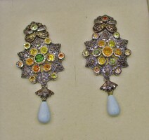 Stunning 9kt gold and silver earrings with 0.72ct diamond, tourmaline, and turquoise stones
