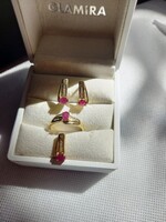 14K arany, brill, természetes rubin szett