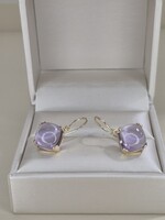 Gold Front-Closure Earrings with Cabochon Amethysts