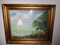 Balatonaliga, régi olajfestmény. Jelzett.