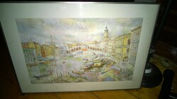 Volent Miklós (1940-cc.2009) Velence-Rialto akv.,p.,jbl.ü.alatt,paszpartu,keret