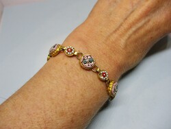 Very Beautiful Antique Micro Mosaic Bracelet Gold-Plated Copper