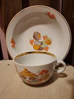 Kolobok Slavic Fairy Tale Children's Plate and Cup - Ukrainian Baranovka Porcelain 70s