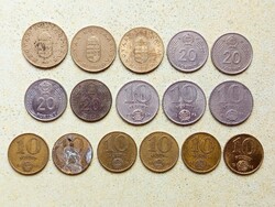 Magyarország 16 db Különböző Érme 10 20 100 Forint 1971-1996