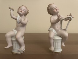 Antique - Musical angel - Puttó - Porcelain - Schaubach Kunst - Germany - 2 pcs