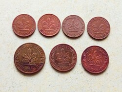 Németország NSZK 7 db Különböző Érme 1 2 10 Pfennig 1950-1996