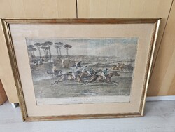 Eredeti 1837-es angol aquatinta lovas metszet - Charles Hunt: Lemington Grand Steeple Chase (Plate 3