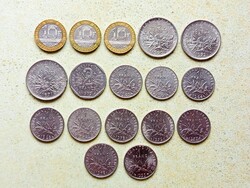 Franciaország 17 db Különböző Érme 1 2 5 10 Frank Francs 1960-1999