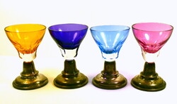 ART DECO EZÜST TALPAS SZÍNES KRISTÁLY ÜVEG LIKŐRÖS POHÁR SZETT