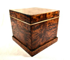 ANTIQUE BIEDERMEIER WOOD VENEER TEA CADDY / CIGARETTE BOX, MID 19TH CENTURY!
