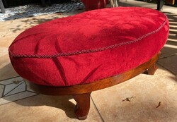 Antique Oval Neobaroque Style Footstool Ottoman with Flawless Red Velvet Upholstery