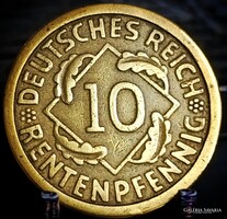 Németország 10 rentenpfennig, 1924 Verdejel "G" – Karlsruhe D06J2V