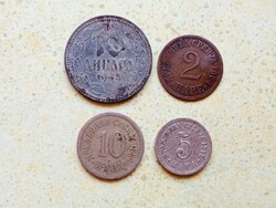 Szerbia 4 db Különböző Érme 2 5 10 Para 10 Dínár 1884 1904 1912 1943